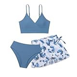 Mädchen Bikini Set,3-teilige Badeanzüge für Mädchen,Bikini Top+Shorts...