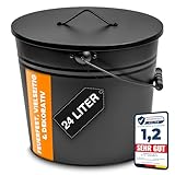 ORA-TEC XL Ascheeimer mit Deckel - Kohleeimer 24 Liter aus Stahlblech im...