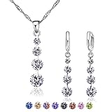 Crystalina Schmuckset aus 925er Silber für Damen, Halskette und Ohrringe...