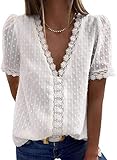 Dokotoo Damen Bluse Weiß Boho Spitze T-Shirt Tops Elegant Frühling Sommer...