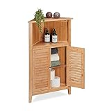 Relaxdays Eckschrank, Bambus, HxBxT: 92 x 58 x 30 cm, Badschrank mit 2...