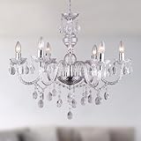 bmf-versand® Hängelampe aus Metall mit Kristalle - Kronleuchter 6-flammig...