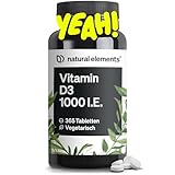 natural elements Vitamin D3 1000 I.E. – 365 Tabletten im Jahresvorrat –...