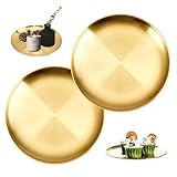 2 Stück Edelstahl Rundes Tablett Gold, 20cm Dekoteller Platter, Goldenes...