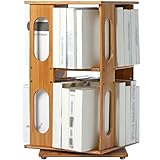 Rundes 360° Drehbares Bambus-Bücherregal, 2-stufiges Verstellbares...