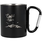 Spruchreif | Edelstahltasse mit Karabinerhaken Henkel mit Gravur...