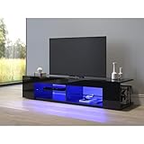 SONNI TV Schrank TV Lowboard LED Schwarz,12-LED-Farben,Glasböden,Fehrnser...