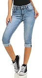 Fashion4Young 5978 Damen Capri Jeans Bermudas Shorts Kurze Hose Caprijeans...