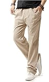 HOEREV Men Casual Strandhosen Leinen Hose- Gr. M (Taille 33-35 zoll), Beige