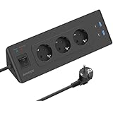 Ecksteckdose mit USB und 2 Type-C, 3 Fach Ecksteckdosenleiste mit Schalter,...