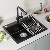 CECIPA Spülbecken Schwarz(Anthrazit) 60×49 CM, Edelstahl Waschbecken...