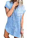 Zilcremo Jeanskleid Damen Sommer Kurzarm Button Down Kurz Denim Kleid...