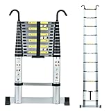 3,8M Teleskopleiter mit Stabilisator, Rutschfester Klappleiter Aluminium...