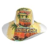 Oyihfvs Vintage Hippie Sonnenhut Damen Korbmuster Bus Surfbrett Blumen...