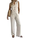 Fakanhui 2-teiliges Damen-Outfit aus Leinen, Sommer-Weste, Anzug-Set,...