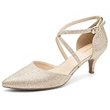 Greatonu Damen Pumps aus Veloursleder mit Kittenabsatz Pointed Toe Gold...