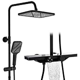 HOMELODY Duschsystem mit Thermostat und Glasablage Schwarz - Duscharmatur...