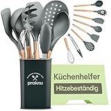 Praknu Silikon Küchenutensilien Set Grau - 8-teiliges Küchenhelfer Set -...