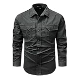 Herren American Style Langarmhemd mit Multi Pockets EIS Seide Baumwolle...