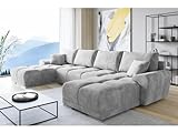 ML Furniture Velvet Ecksofa in U-Form – Hellgrau – Couch mit Stauraum...