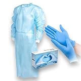 IEA Medical Schutz-Set: Schutzkittel Blau M & Nitrilhandschuhe Blau M,...