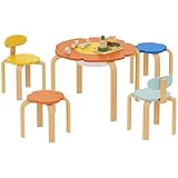 AIYAPLAY Kindertisch Holz mit 4 Stühlen 5-teilig Kindersitzgruppe mit...