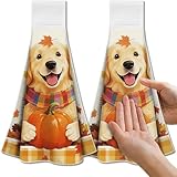 CUTHOLLOW Hund und Herbstkürbis Geschirrtücher mit Aufhänger, 2 St...