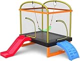 PILIN Trampolin, Quadratisches Trampolin Mit Rutsche Und Kletterleiter,...