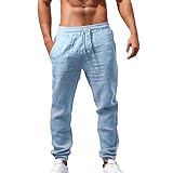 Leinenhose für Herren Loose Leinen Hose mit Kordelzug Taschen Sommer...