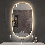 HCBUTAE Ovaler Badezimmer Kosmetikspiegel mit 3-Farbiger LED, dekorativer...