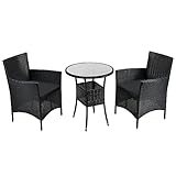 Juskys Polyrattan Balkon Set Bayamo 2 Personen - Tisch mit Glasplatte & 2...