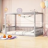 Kinder-Standbett 90 x 200 cm, Himmelbett Massivholz Bettgestell für Kinder...