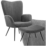 tectake® Skandinavischer Stil Ohrensessel, Sessel Hygge mit Hocker,...