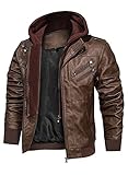 HOOD CREW Herren-Motorrad-Bomberjacke aus PU-Kunstleder mit abnehmbarer...