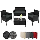 BB Sport Poly Rattan Sitzgruppe 4 Personen Tisch 2 Stühle Sitzbank 5cm...