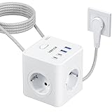 VINTAR 8 in 1 Steckdosenleiste Flachstecker,4 Fach Mehrfachsteckdose mit 2...