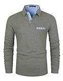 VMSUCIJ Poloshirt Herren Langarm Baumwolle Regular Slim Fit Plaid Denim...