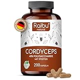 Raibu Cordyceps Kapseln hochdosiert 200 Kapseln mit 2100 mg Pilz Extrakt...