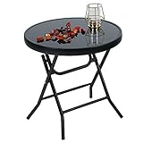 PHI VILLA Klappbar Runder Beistelltisch Glas aus Metall Gartentisch...