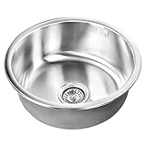 MIDORI® Edelstahlspüle mit Siphon & Ablaufgarnitur | Runde Ø 45 cm...