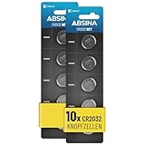 ABSINA Knopfzellen CR2032 3V 10er Pack - Batterien CR2032 auslaufsicher &...