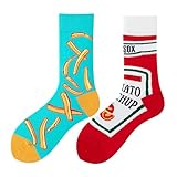 NxnChc Lustige Socken Für Damen Und Herren Unisex Viele Pommes mit Ketchup...