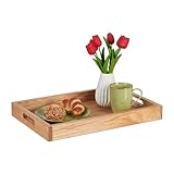 Relaxdays Serviertablett, Holz & MDF, HxBxT: 5 x 46 x 31 cm, Essenstablett...