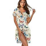 Renewold Kurzärmeliges Nachthemd für Damen, Nachtwäsche, Pyjama, Kleid,...