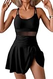 VILOREE Damen V-Ausschnitt Badekleid mit Slip Einteiliger Badeanzug mit...