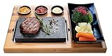 Beefstone Lavastein Steak-Brett Hot Stone Steingrill Set aus Bambusbrett...