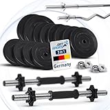 ArtSport® 3in1 Hantelset mit 2 Kurzhanteln, 1 Langhantel & 1 SZ Curlhantel...