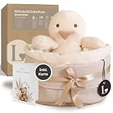 LINDFALL® Windeltorte neutral, Babykorb gefüllt, Gender reveal Geschenk...