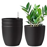 T4U 22cm Selbstwässernder Blumentopf mit Wasseranzeiger Schwarz 4er-Set,...