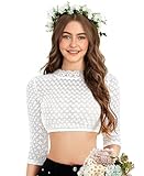 DIRNDLSTERN Bluse Damen Weiß - Dirndlbluse Spitze Dirndlblusen Langarm...